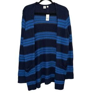 NWT Gap Feather Striped Open Front Cardigan Blue Knit Sweater Small